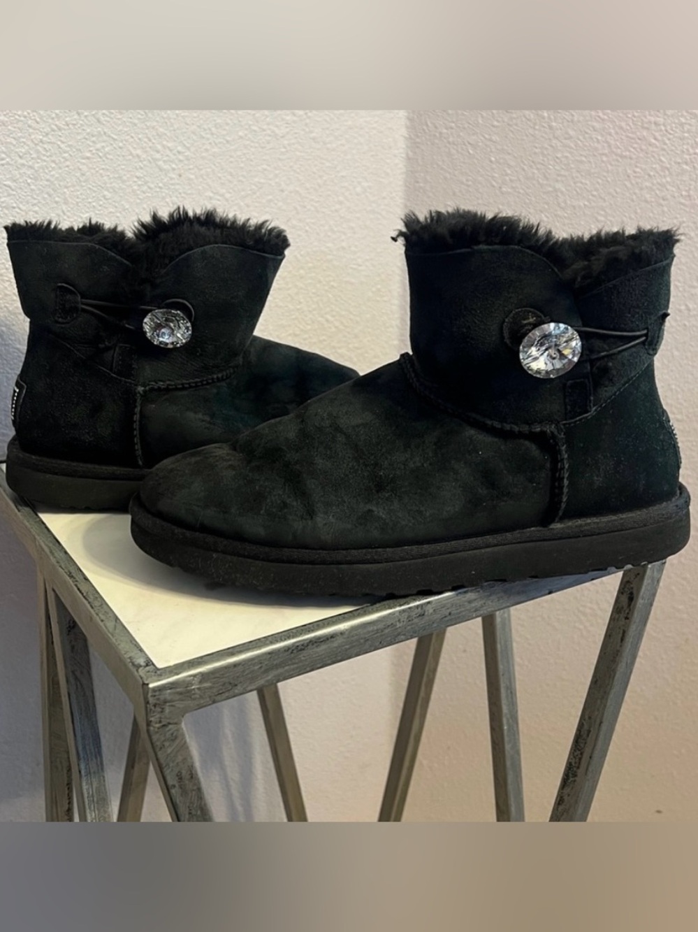 UGG Rhinestone Suede Short Shearling Booties - Picture 2 of 3